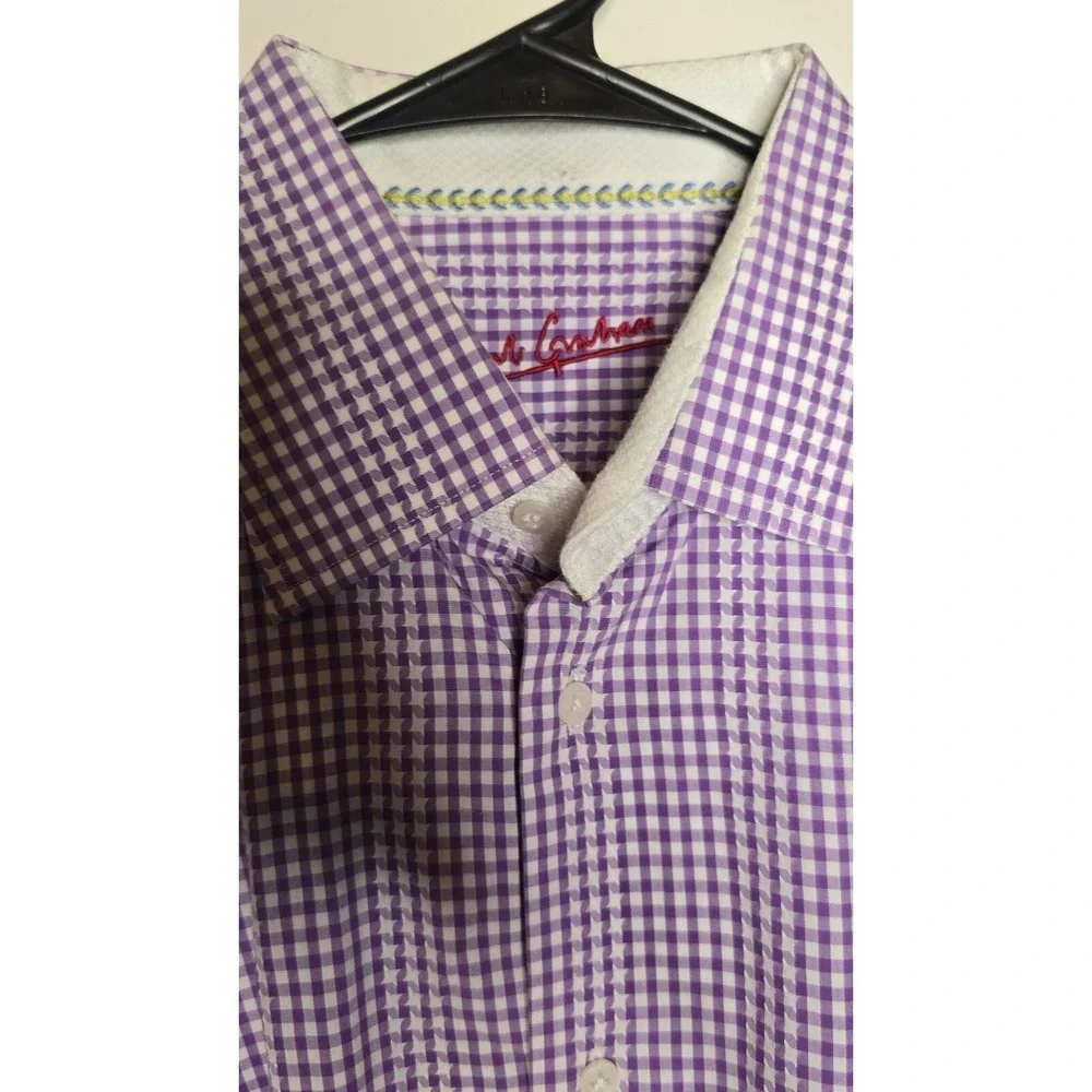 Robert‎ Graham Mens Shirt M Purple Micro Check Houndstooth Flip Cuff Button Up